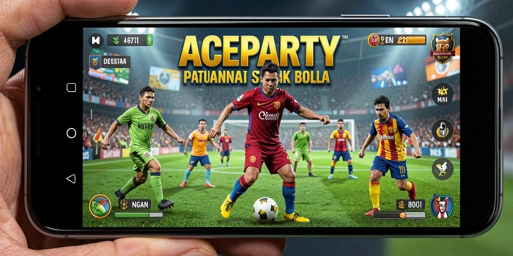 Tangkapan layar ACEPARTY menampilkan aksi pertandingan sepak bola yang mendebarkan.