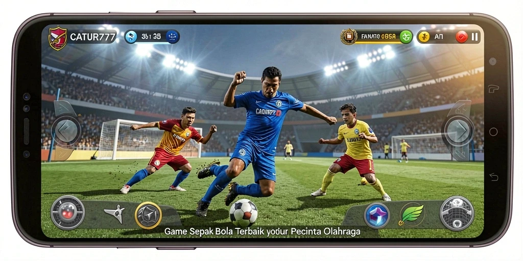 Screenshot CATUR777 menampilkan aksi seru pertandingan sepak bola.