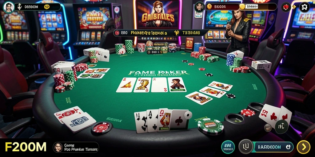 Screenshot gameplay F200M menampilkan momen seru dari permainan Poker yang menegangkan.