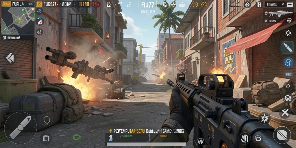 Screenshot FURLA77 menampilkan aksi seru dalam gameplay FPS.