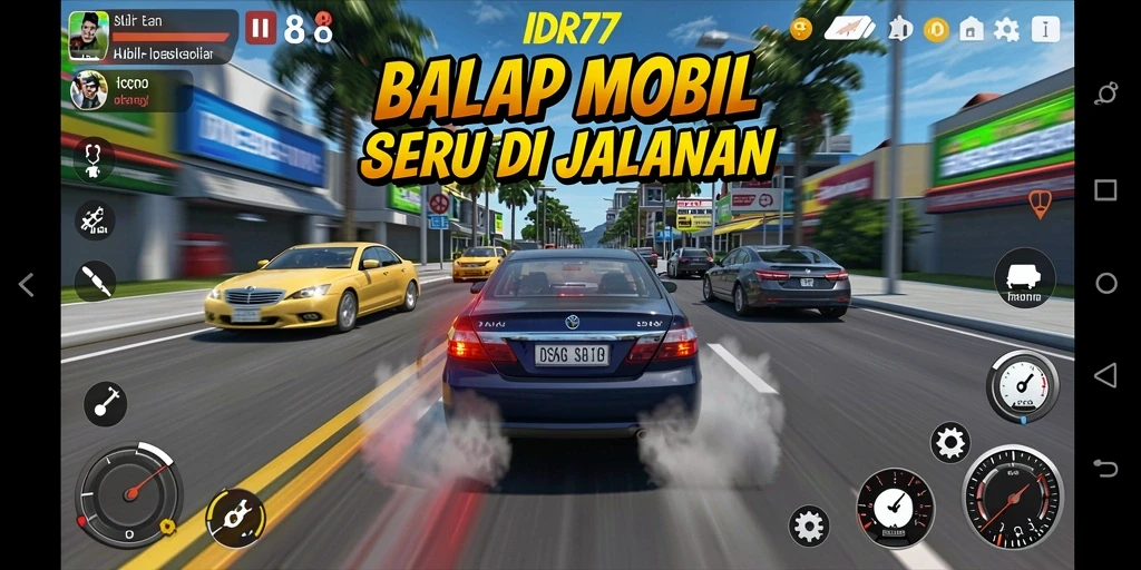Screenshot gameplay IDR77 menunjukkan mobil balap di trek yang menantang.