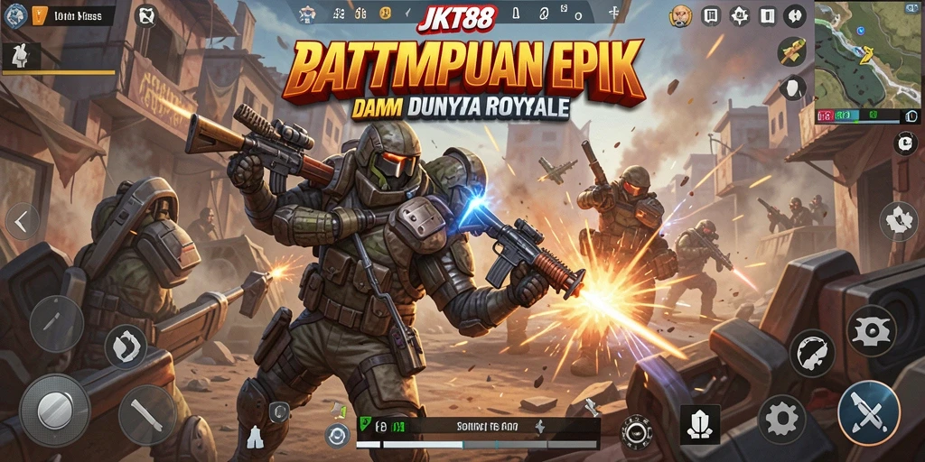 Tangkapan layar utama JKT88 yang menampilkan aksi pertempuran Battle Royale.