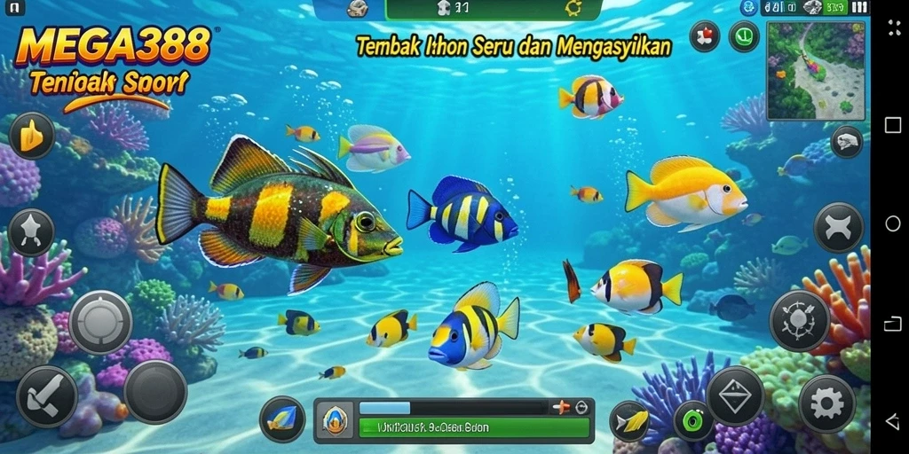 Tampilan permainan Tembak Ikan MEGA388 yang penuh warna dan aksi.