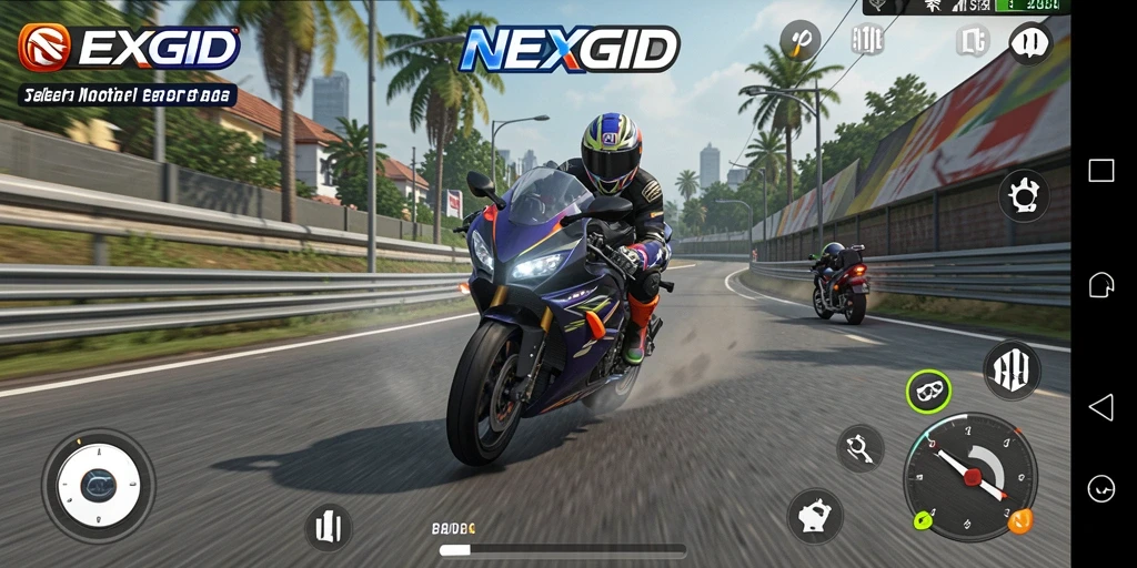 Gameplay seru dalam NEXGID dengan balapan sepeda motor