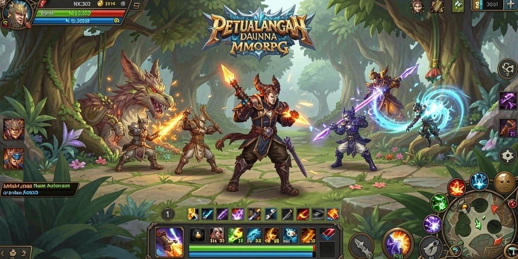 Screenshot gameplay NX303 menampilkan aksi pertempuran yang intens dan karakter yang epik.