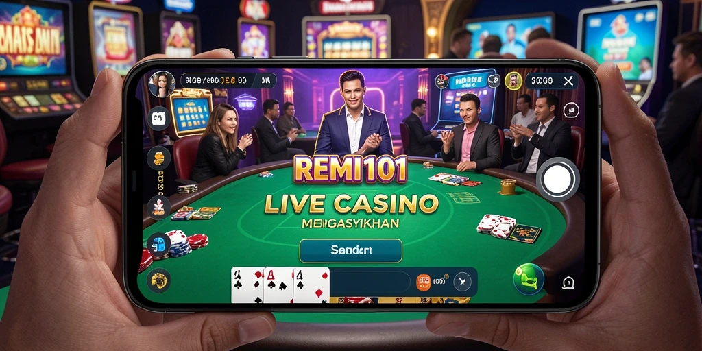 Screenshot gameplay Live Casino dengan dealer profesional dan interaksi langsung.