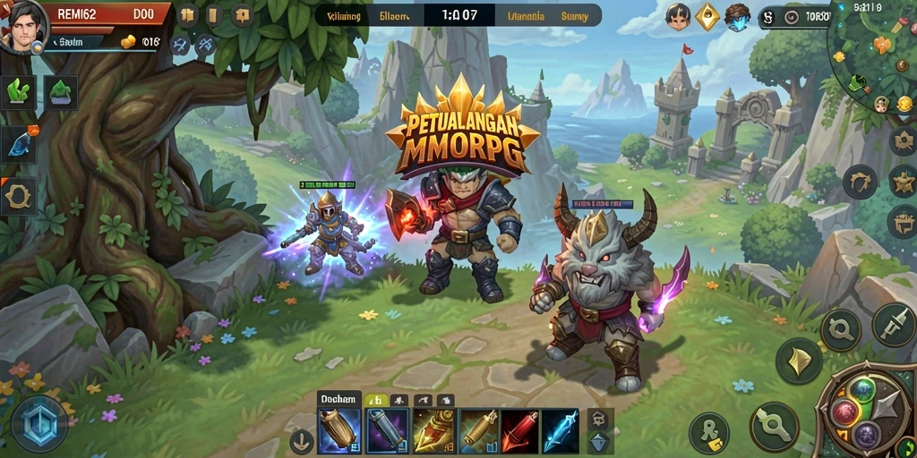 Screenshot gameplay REMI62 yang menunjukkan pertempuran seru di dunia MMORPG.