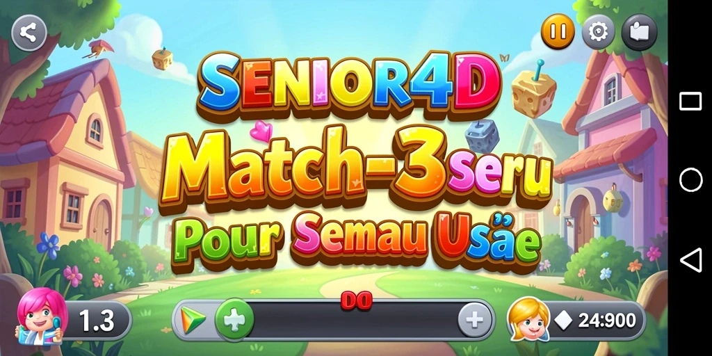 Gameplay seru dalam SENIOR4D dengan berbagai tantangan Match-3.