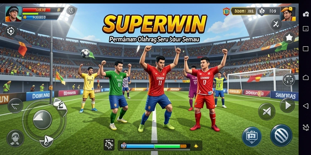 Screenshot gameplay SUPERWIN menampilkan momen seru dalam olahraga.