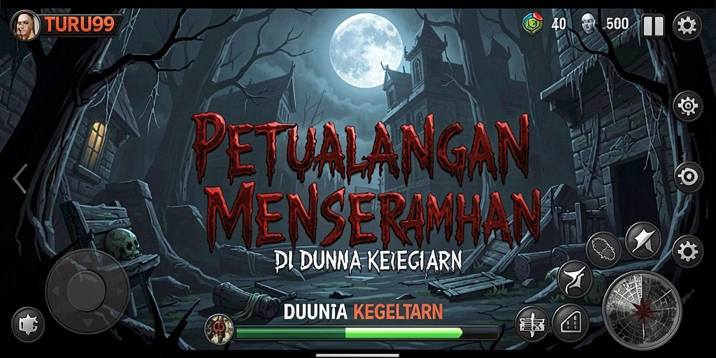 Screenshot gameplay menyeramkan dari TURU99 yang menunjukkan suasana mencekam.
